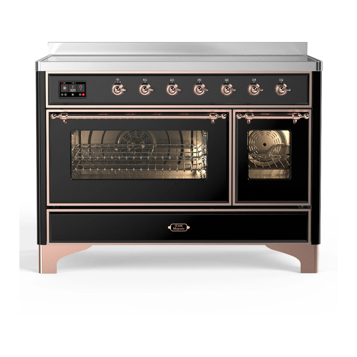 ILVE Majestic III 48-Inch Induction Range, 6 Elements, Triple Glass Door Electric Oven, Glossy Black with Copper Trim (UMIB48NR3BKP)