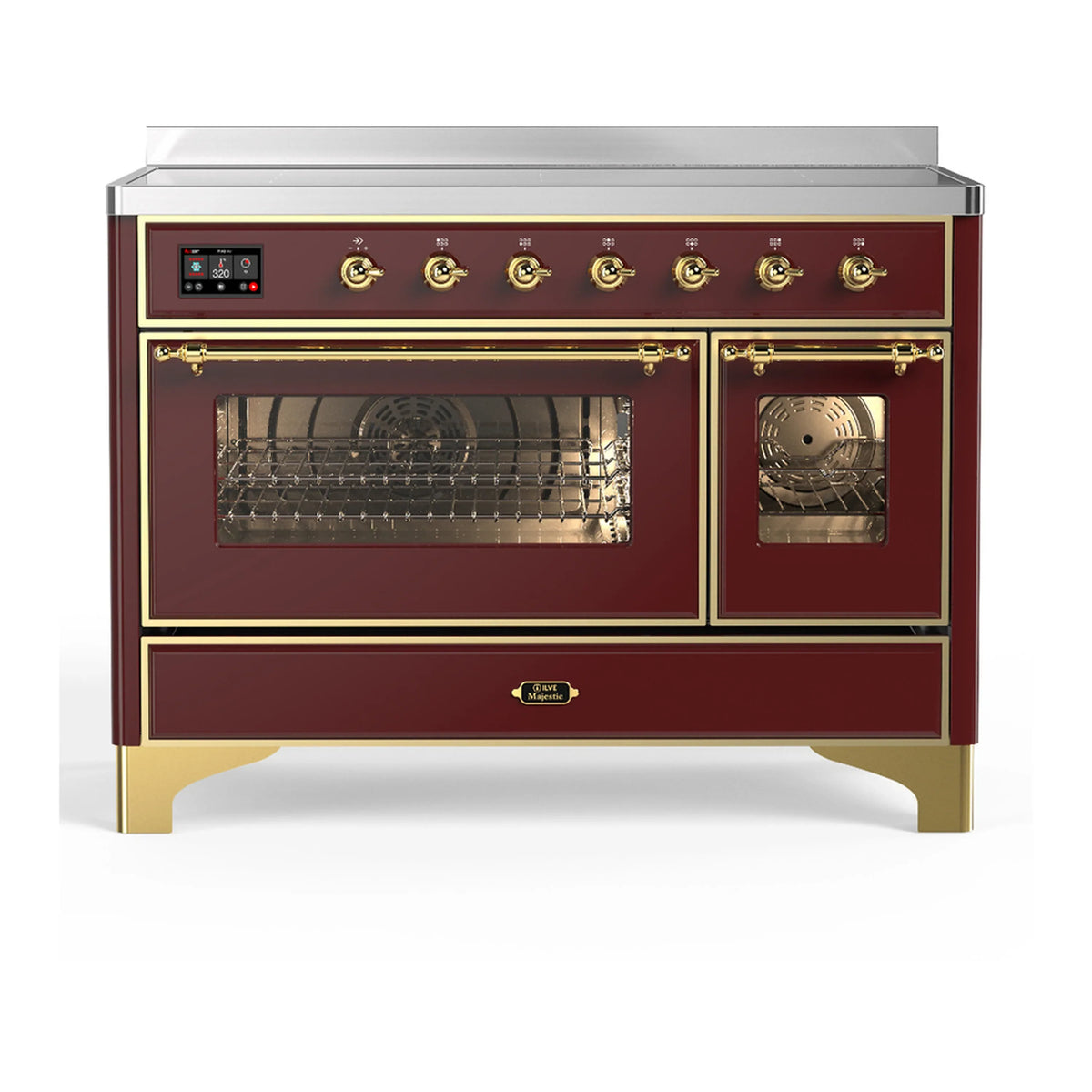 ILVE Majestic III 48-Inch Induction Range, 6 Elements, Triple Glass Door Electric Oven, Burgundy with Brass Trim (UMIB48NR3BUG)