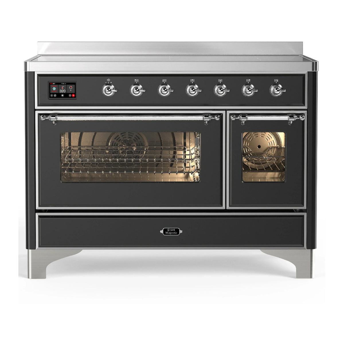 ILVE Majestic III 48-Inch Induction Range, 6 Elements, Triple Glass Door Electric Oven, Matte Graphite with Chrome Trim (UMIB48NR3MGC)
