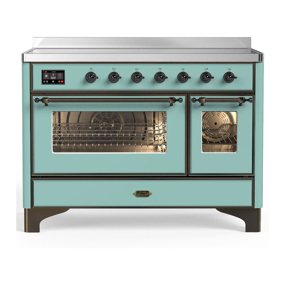 ILVE Majestic III 48-Inch Induction Range, 6 Elements, Triple Glass Door Electric Oven, Mediterranean Mint with Burnished Trim (UMIB48NR3MMB)