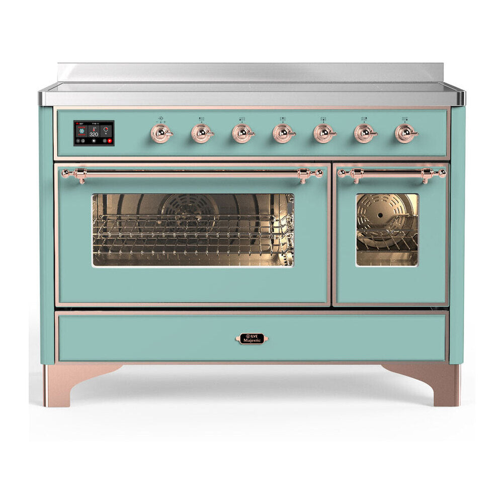 ILVE Majestic III 48-Inch Induction Range, 6 Elements, Triple Glass Door Electric Oven, Mediterranean Mint with Copper Trim (UMIB48NR3MMP)