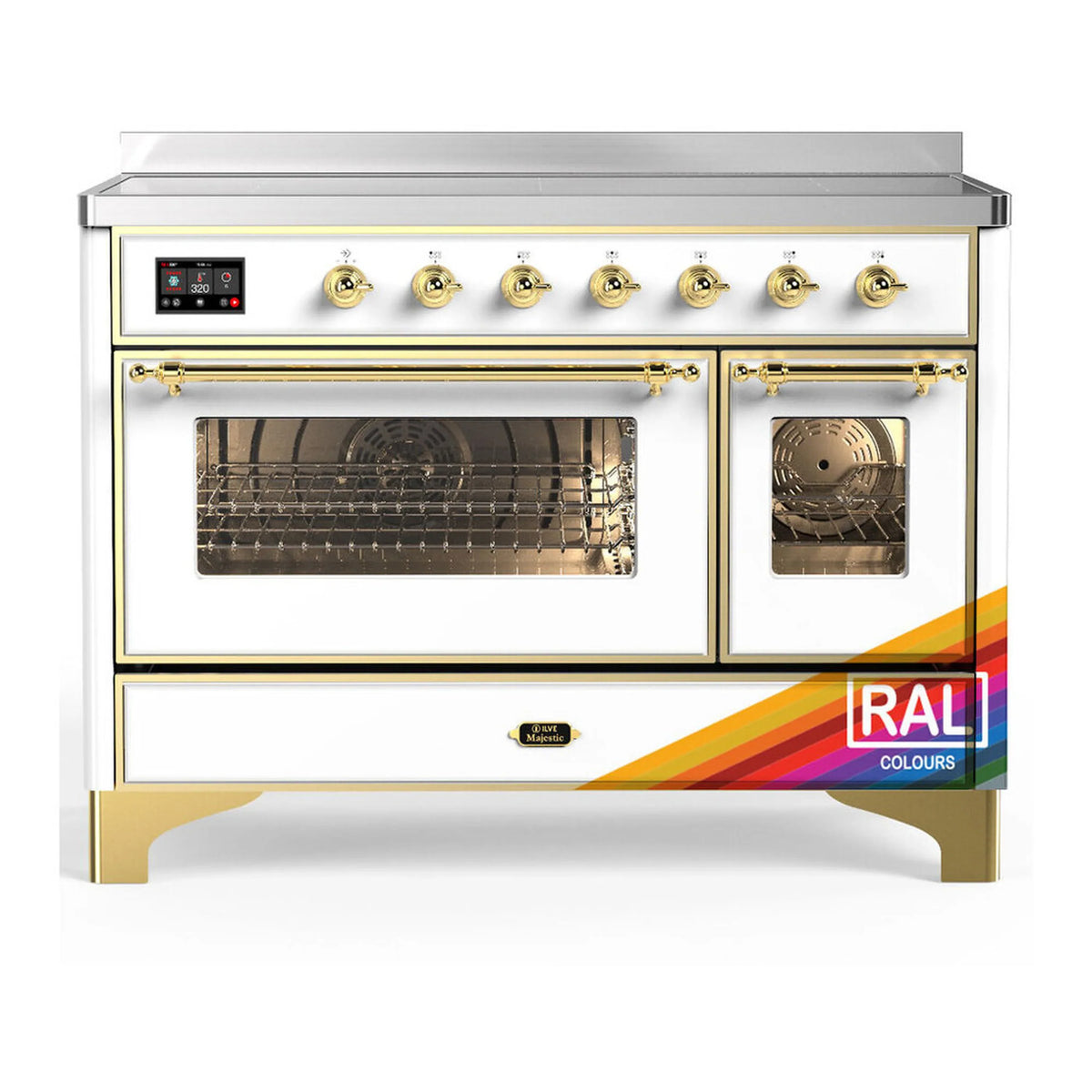 ILVE Majestic III 48-Inch Induction Range, 6 Elements, Triple Glass Door Electric Oven, RAL with Brass Trim (UMIB48NR3RAG)