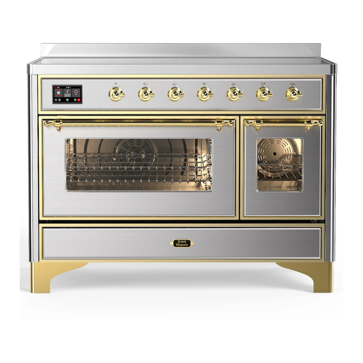 ILVE Majestic III 48-Inch Induction Range, 6 Elements, Triple Glass Door Electric Oven, Stainless Steel with Brass Trim (UMIB48NR3SSG)