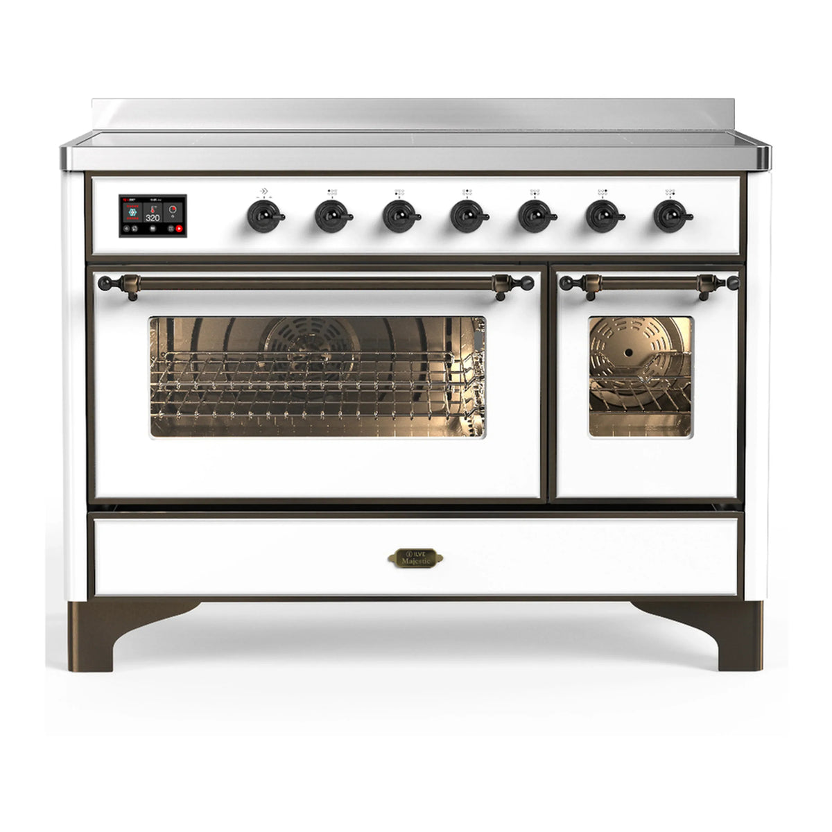 ILVE Majestic III 48-Inch Induction Range, 6 Elements, Triple Glass Door Electric Oven, White with Burnished Trim (UMIB48NR3WHB)