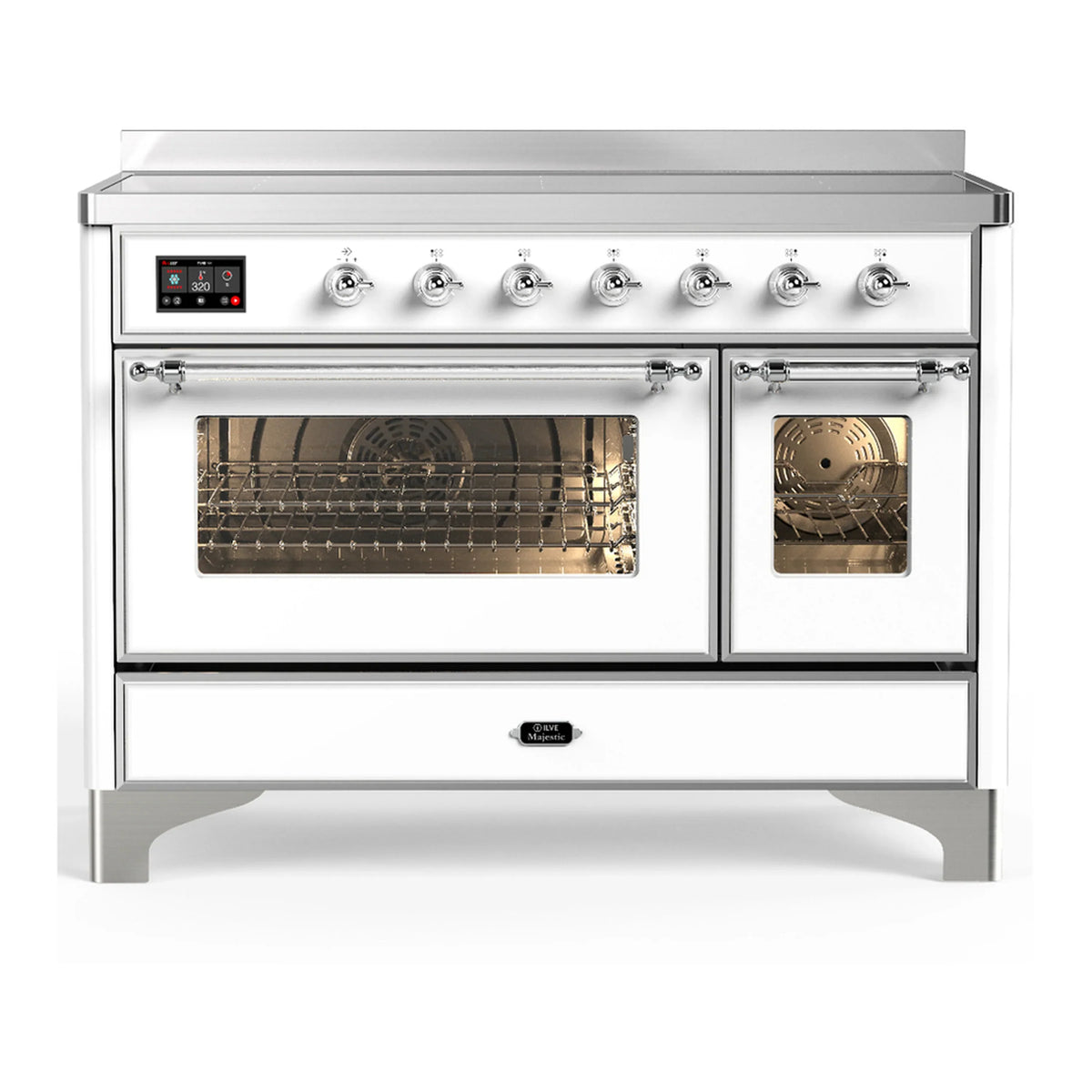 ILVE Majestic III 48-Inch Induction Range, 6 Elements, Triple Glass Door Electric Oven, White with Chrome Trim (UMIB48NR3WHC)