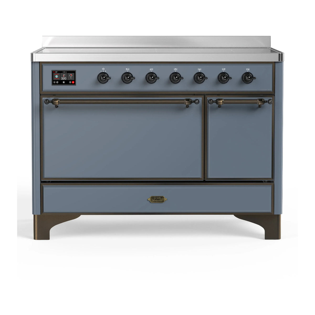 ILVE Majestic III 48-Inch Induction Range, 6 Elements, Solid Door Electric Oven, Blue Grey with Burnished Trim (UMIB48QNR3BGB)