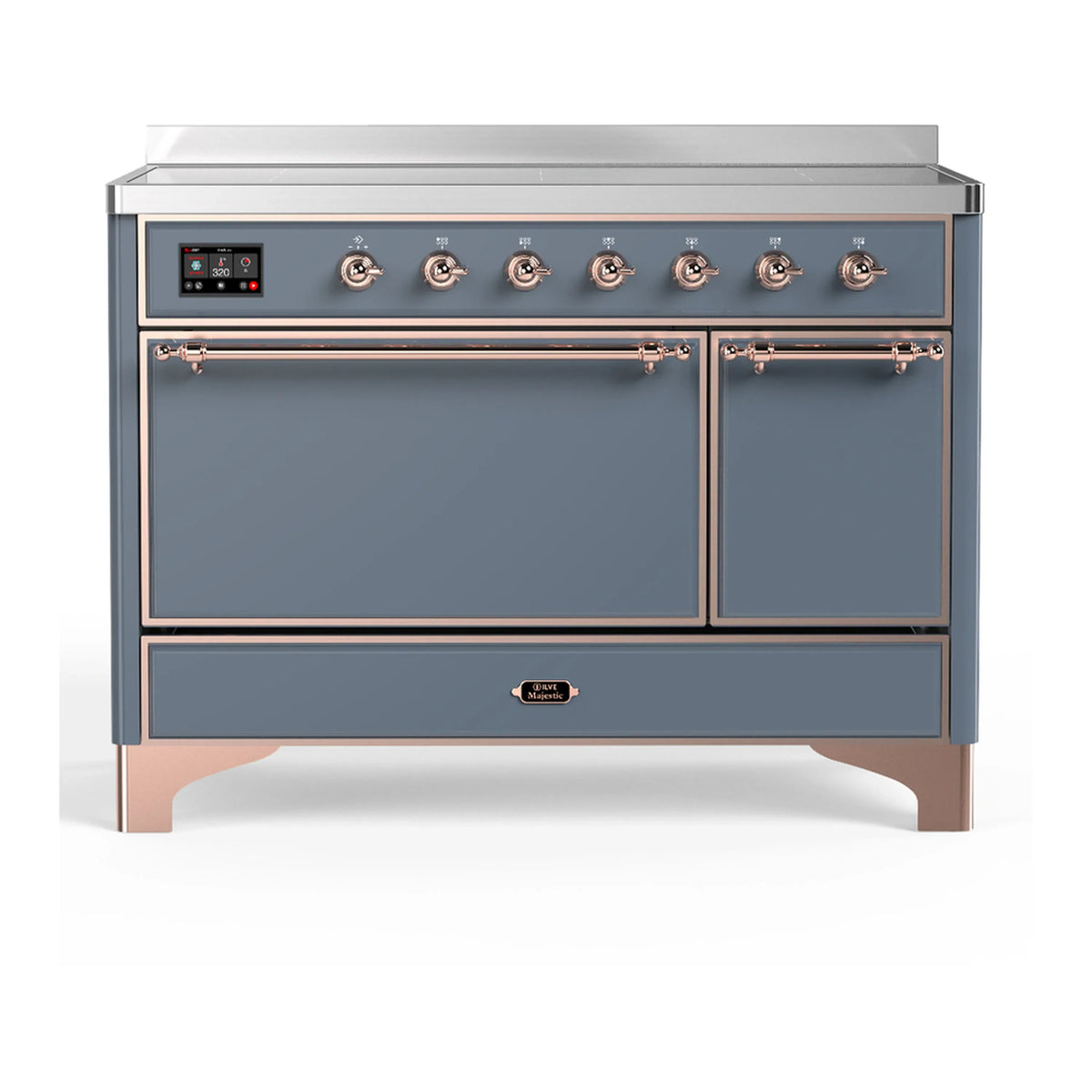 ILVE Majestic III 48-Inch Induction Range, 6 Elements, Solid Door Electric Oven, Blue Grey with Copper Trim (UMIB48QNR3BGP)