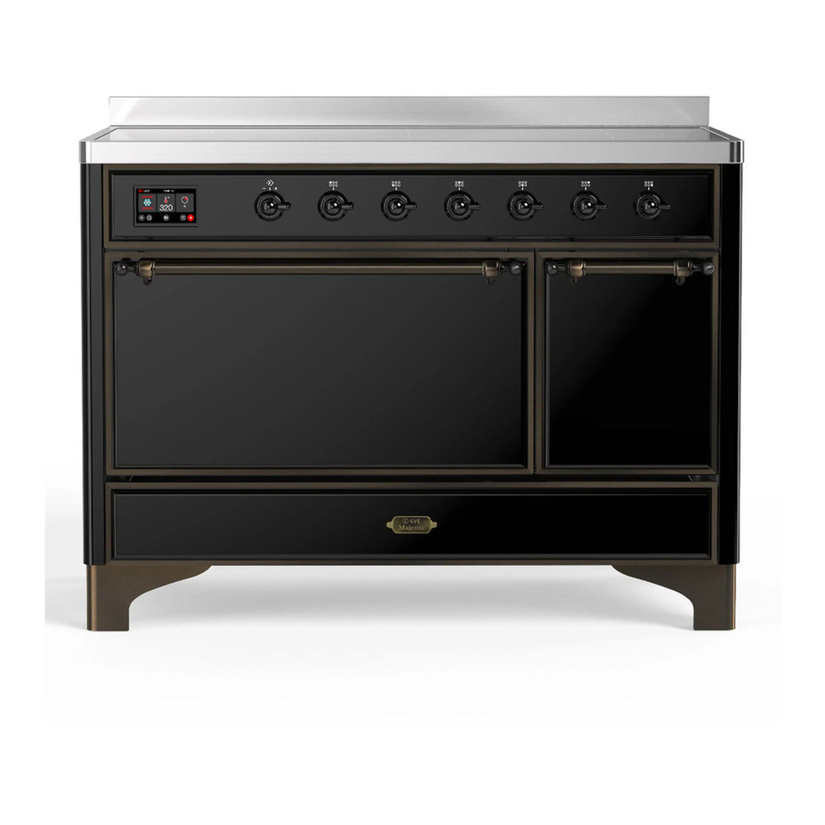 ILVE Majestic III 48-Inch Induction Range, 6 Elements, Solid Door Electric Oven, Glossy Black with Burnished Trim (UMIB48QNR3BKB)