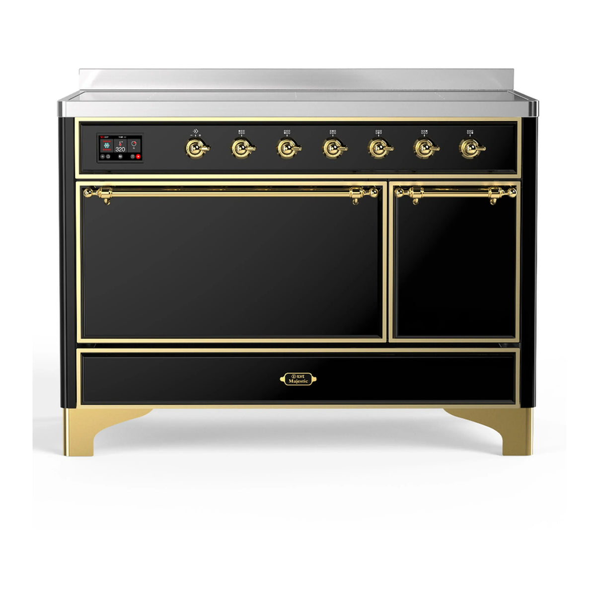 ILVE Majestic III 48-Inch Induction Range, 6 Elements, Solid Door Electric Oven, Glossy Black with Brass Trim (UMIB48QNR3BKG)