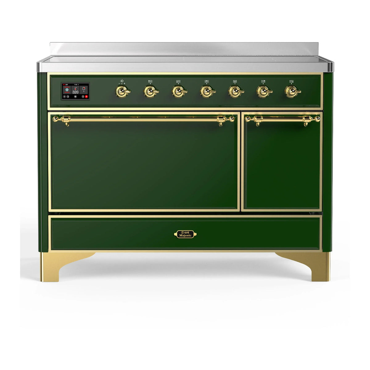 ILVE Majestic III 48-Inch Induction Range, 6 Elements, Solid Door Electric Oven, Emerald Green with Brass Trim (UMIB48QNR3EGG)