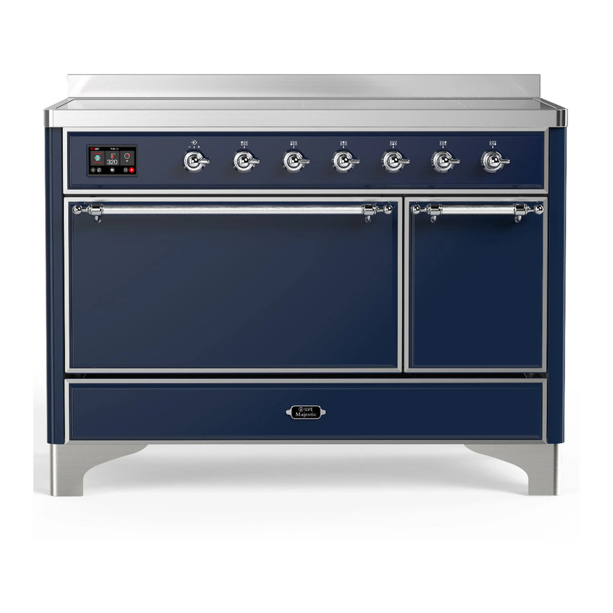 ILVE Majestic III 48-Inch Induction Range, 6 Elements, Solid Door Electric Oven, Midnight Blue with Chrome Trim (UMIB48QNR3MBC)