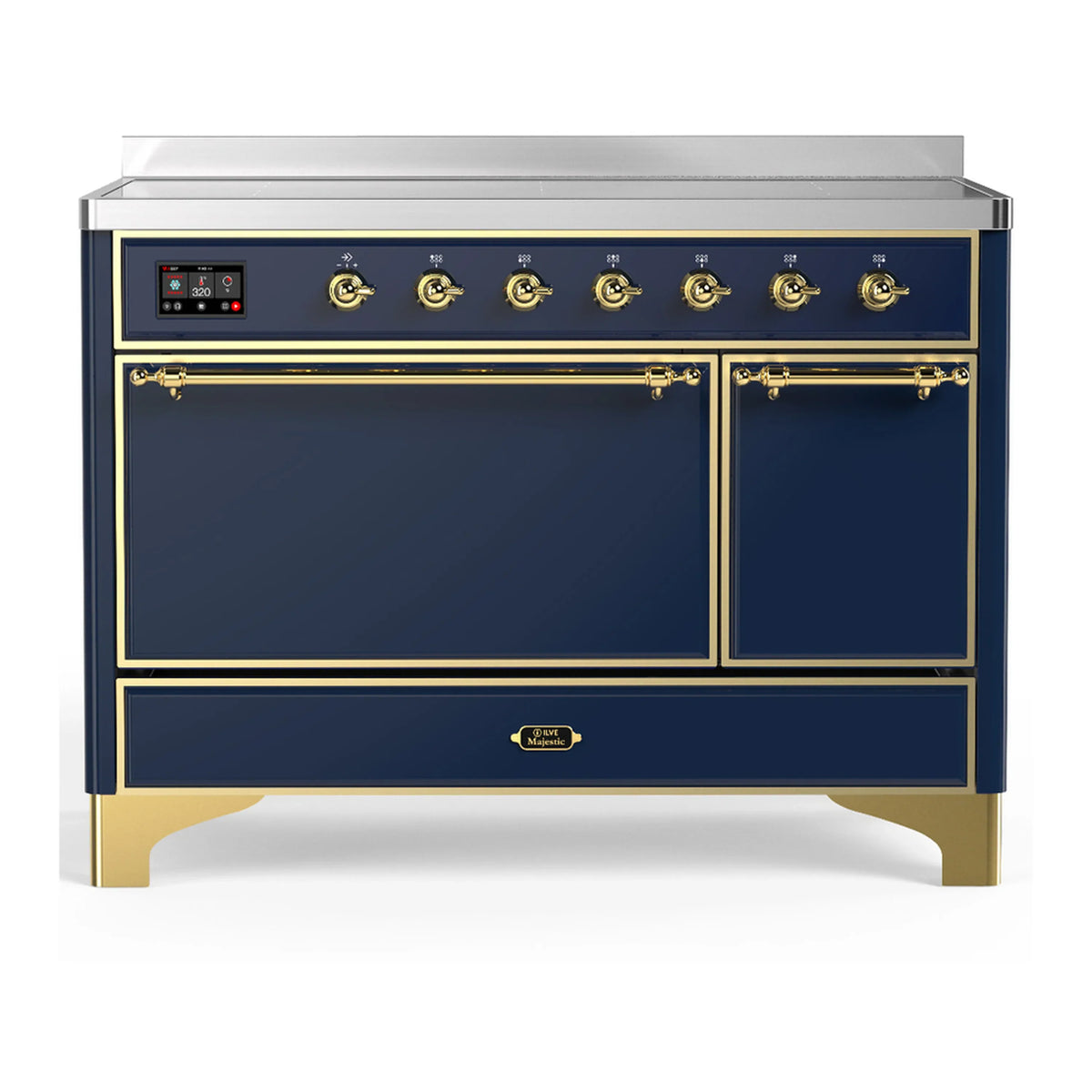 ILVE Majestic III 48-Inch Induction Range, 6 Elements, Solid Door Electric Oven, Midnight Blue with Brass Trim (UMIB48QNR3MBG)