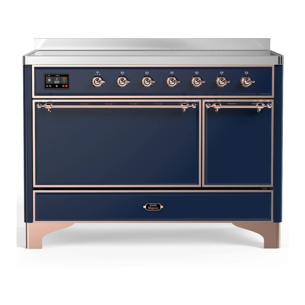 ILVE Majestic III 48-Inch Induction Range, 6 Elements, Solid Door Electric Oven, Midnight Blue with Copper Trim (UMIB48QNR3MBP)