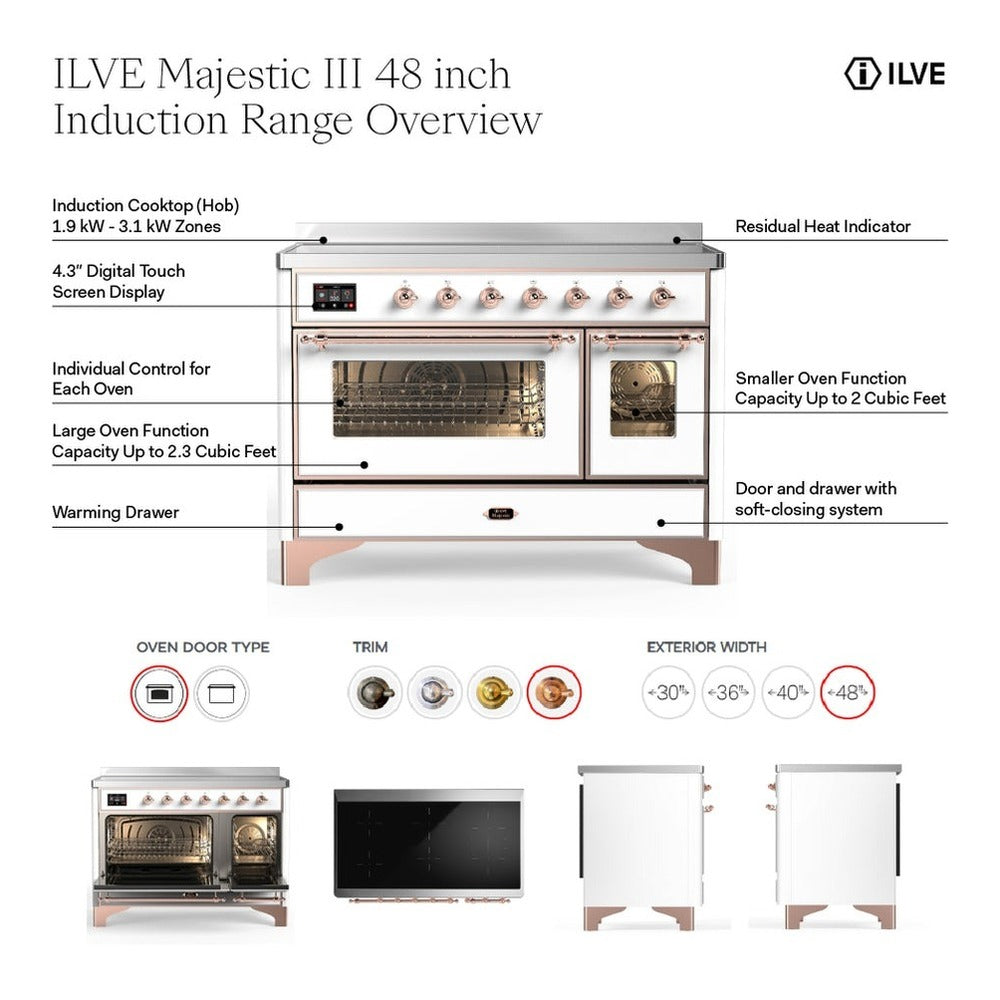 ILVE Majestic III 48-Inch Induction Range, 6 Elements, Solid Door Electric Oven, Mediterranean Mint with Chrome Trim (UMIB48QNR3MMC)