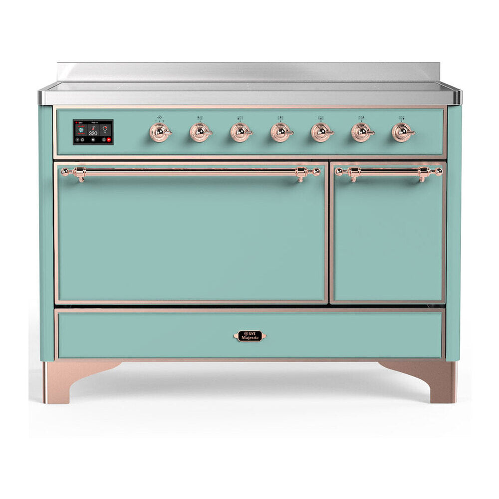 ILVE Majestic III 48-Inch Induction Range, 6 Elements, Solid Door Electric Oven, Mediterranean Mint with Copper Trim (UMIB48QNR3MMP)