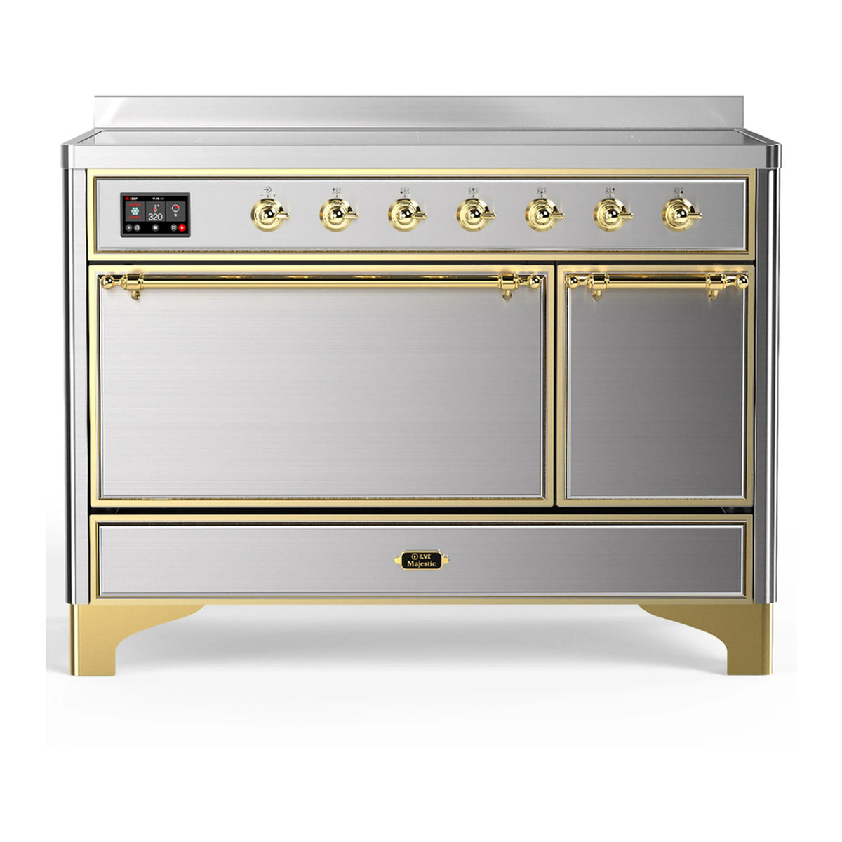 ILVE Majestic III 48-Inch Induction Range, 6 Elements, Solid Door Electric Oven, Stainless Steel with Brass Trim (UMIB48QNR3SSG)