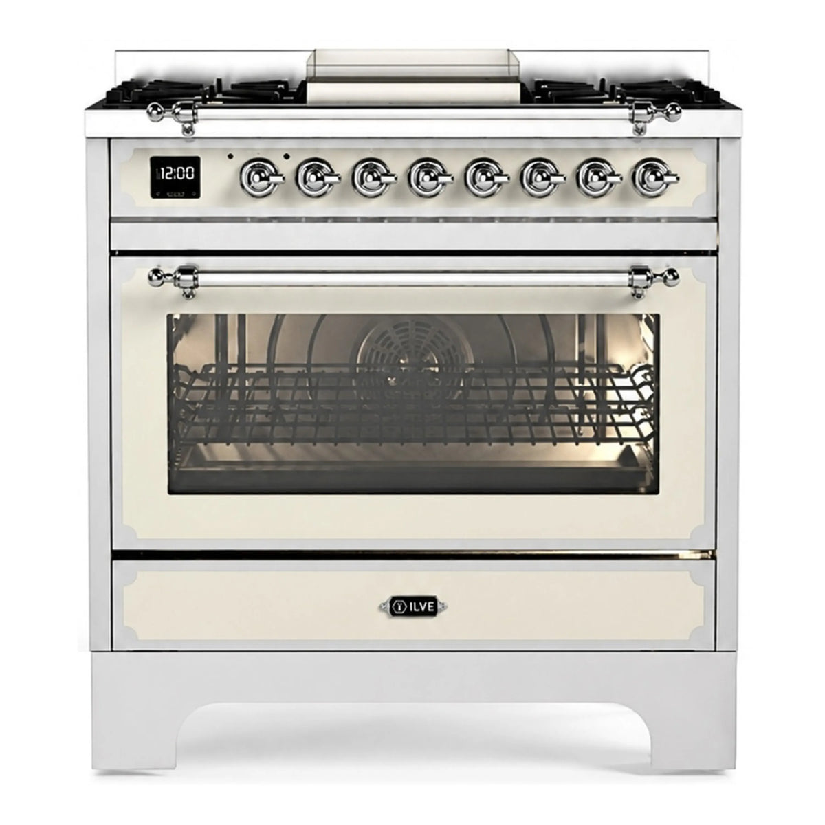 ILVE Decor 36-Inch Dual Fuel Range, 4 Gas Burners, Griddle, 25,000 BTU Dual Ring Burner, 4 Cu. Ft. Electric Oven, Antique White (UN361FWMPAWC)