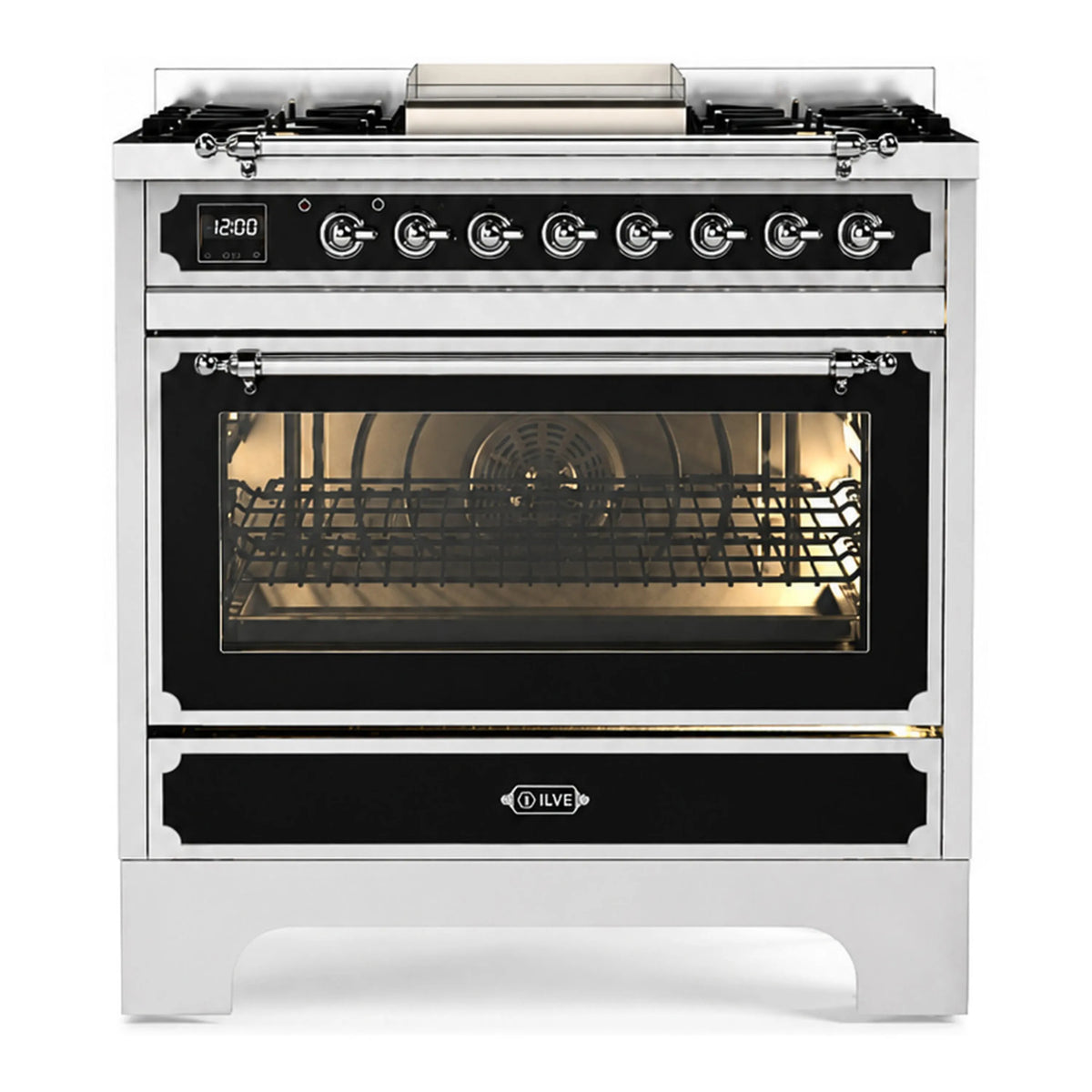 ILVE Decor 36-Inch Dual Fuel Range, 4 Gas Burners, Griddle, 25,000 BTU Dual Ring Burner, 4 Cu. Ft. Electric Oven, Graphite Matte (UN361FWMPMGC)