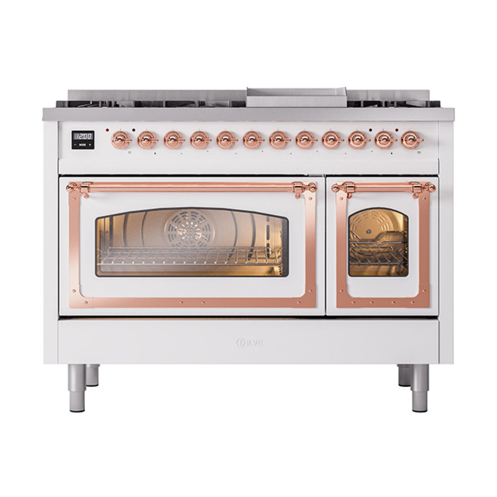 ILVE Nostalgie II Noblesse 48-Inch Freestanding Natural Gas Dual Fuel Range, Custom RAL with Copper Trim (UN48FNMPRAP)