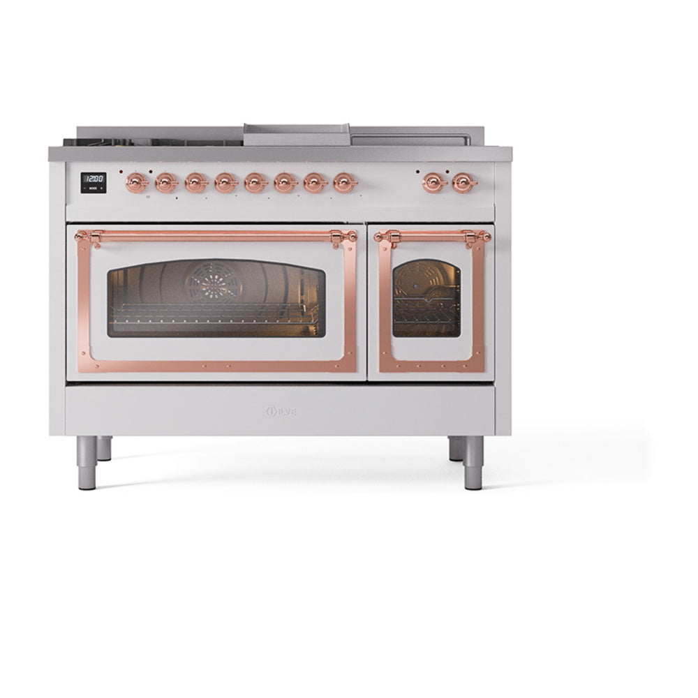 ILVE Nostalgie II Noblesse 48-Inch NG Dual Fuel Range, 5 Burners, Griddle, French Top, Custom RAL with Copper Trim (UN48FSNMPRAP)