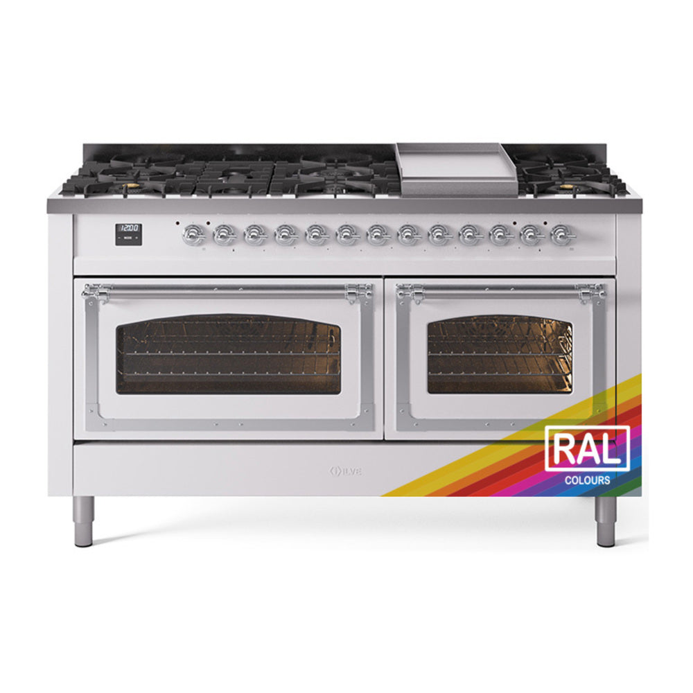 ILVE Nostalgie II Noblesse 60-Inch Natural Gas Dual Fuel Range, Custom RAL with Chrome Trim (UN60FNMPRAC)