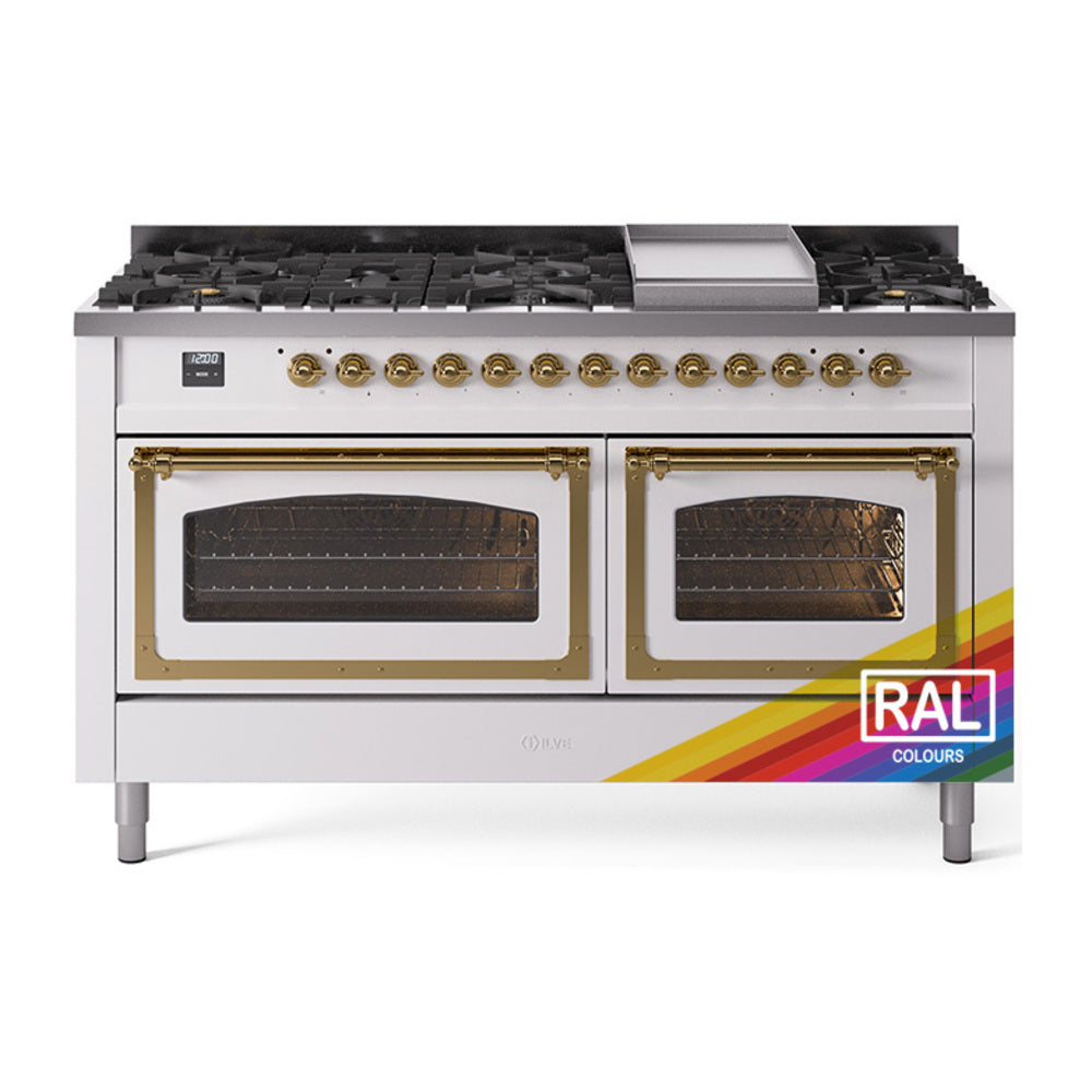 ILVE Nostalgie II Noblesse 60-Inch Natural Gas Dual Fuel Range, RAL with Brass Trim (UN60FNMPRAG)