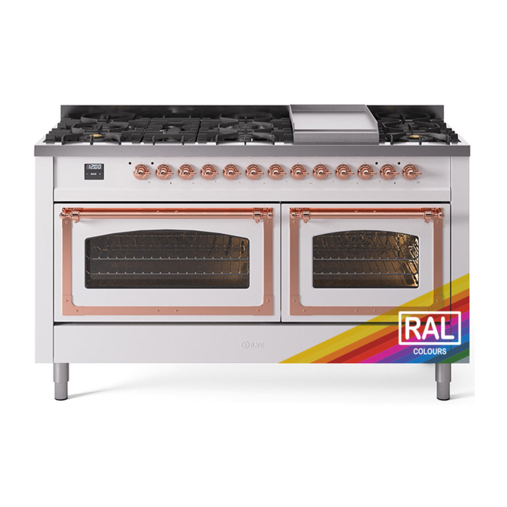 ILVE Nostalgie II Noblesse 60-Inch Natural Gas Dual Fuel Range, Custom RAL with Copper Trim (UN60FNMPRAP)