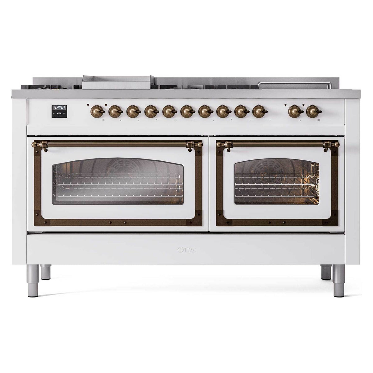 ILVE Nostalgie II Noblesse 60-Inch Natural Gas Dual Fuel Range, 7 Burners, Griddle, Custom RAL with Burnished Bronze Trim (UN60FSNMPRAB)
