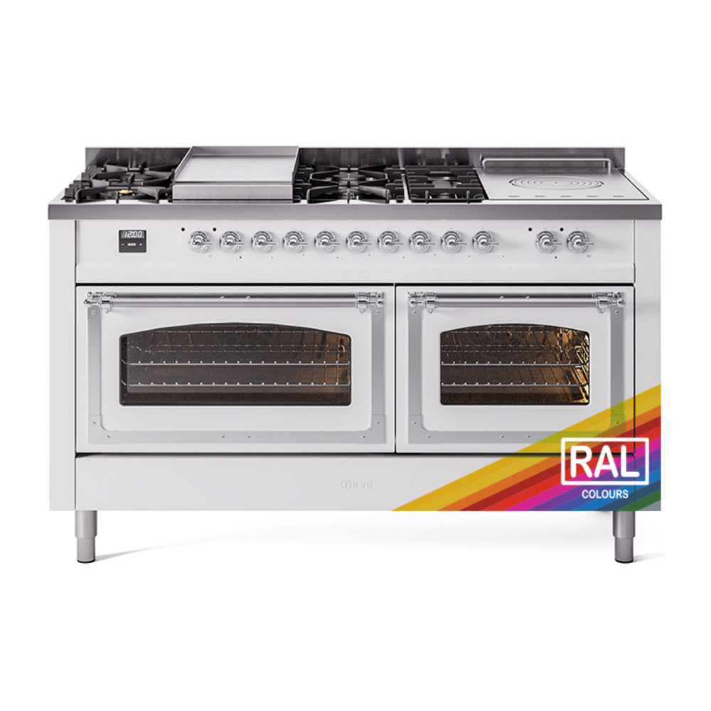 ILVE Nostalgie II Noblesse 60-Inch Propane Dual Fuel Range, 7 Burners, French Top, Custom RAL with Chrome Trim (UN60FSNMPRACLP)