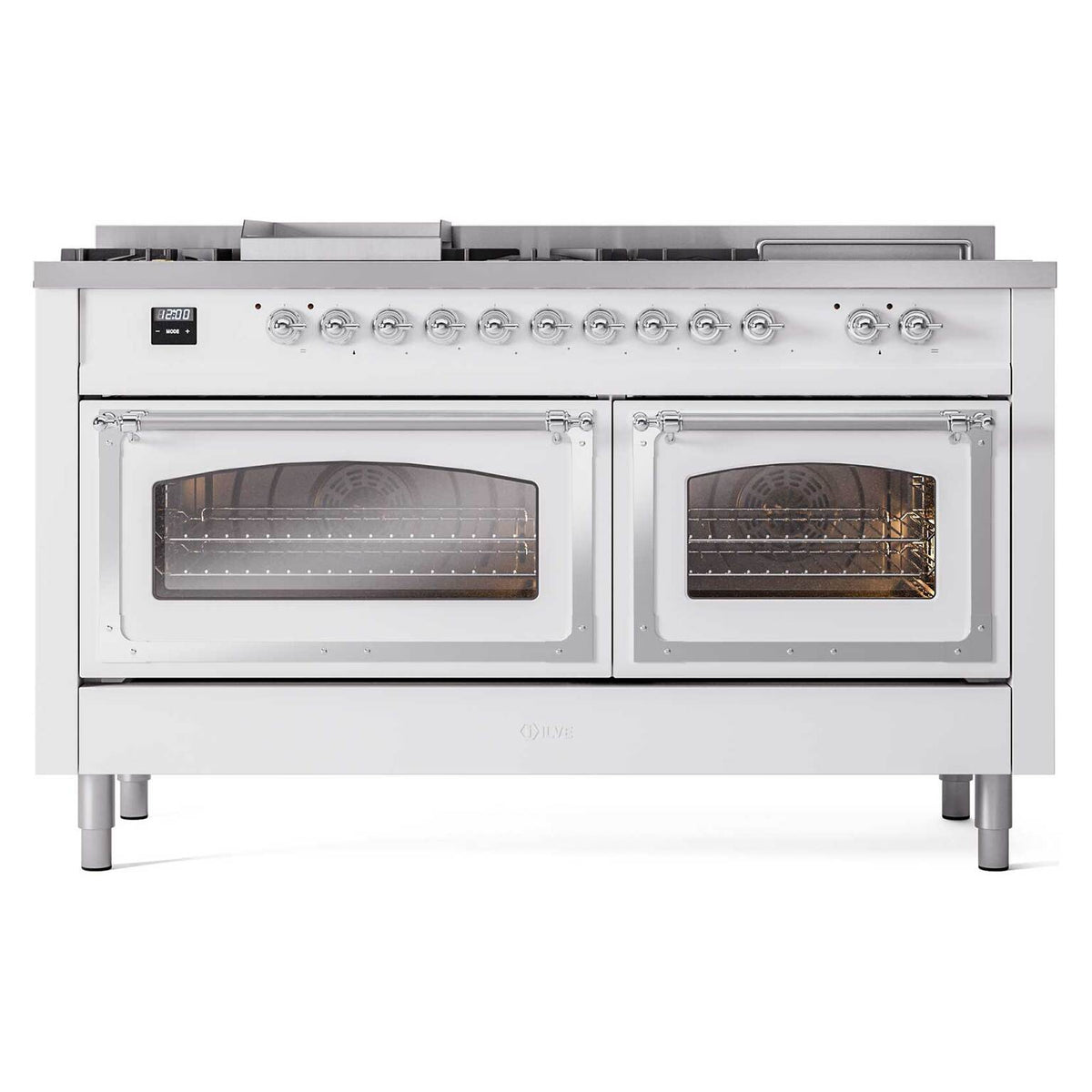 ILVE Nostalgie II Noblesse 60-Inch Natural Gas Dual Fuel Range, 7 Burners, Griddle, French Top, Custom RAL with Chrome Trim (UN60FSNMPRAC)