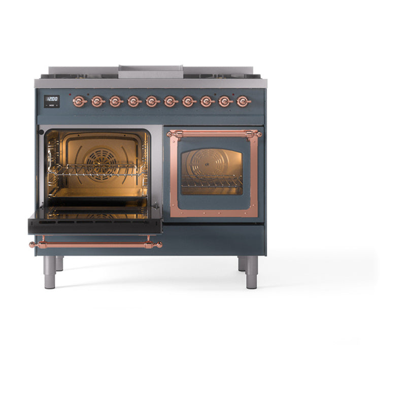 ILVE Nostalgie II Noblesse 40-Inch Propane Dual Fuel Range, Triple Glass Door, Blue Grey with Copper Trim (UND40FNMPBGPLP)