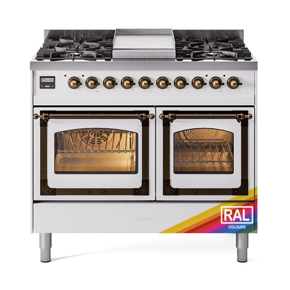 ILVE Nostalgie II Noblesse 40-Inch Propane Dual Fuel Range, Triple Glass Door, Custom RAL with Burnished Bronze Trim (UND40FNMPRABLP)
