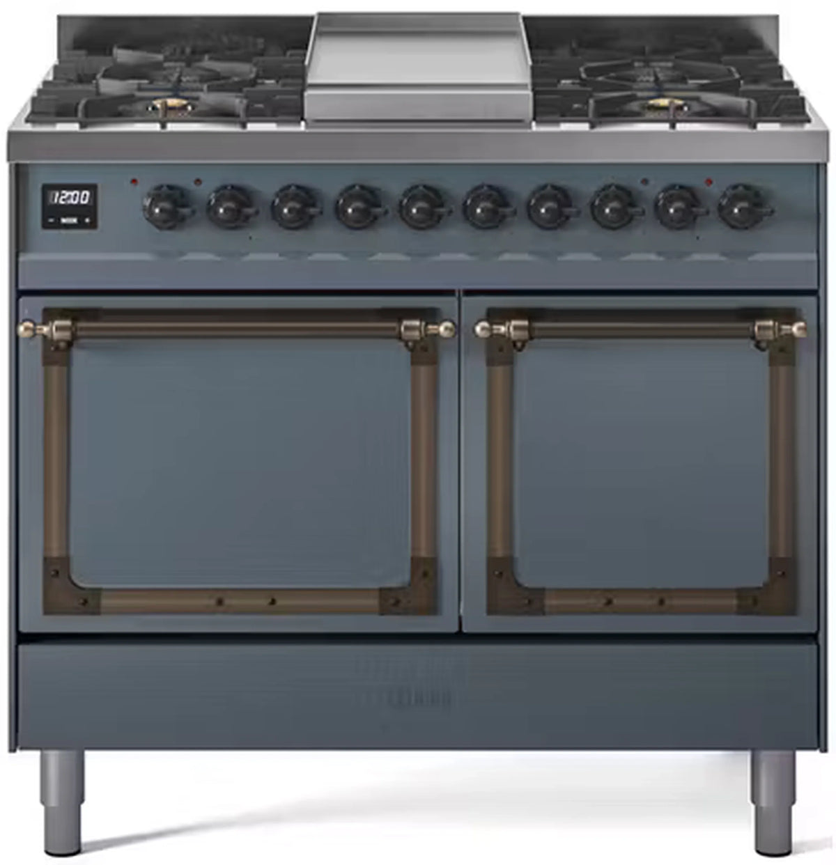 ILVE Nostalgie II Noblesse 40-Inch Propane Dual Fuel Range, Solid Door, Blue Grey with Burnished Bronze Trim (UND40FQNMPBGBLP)