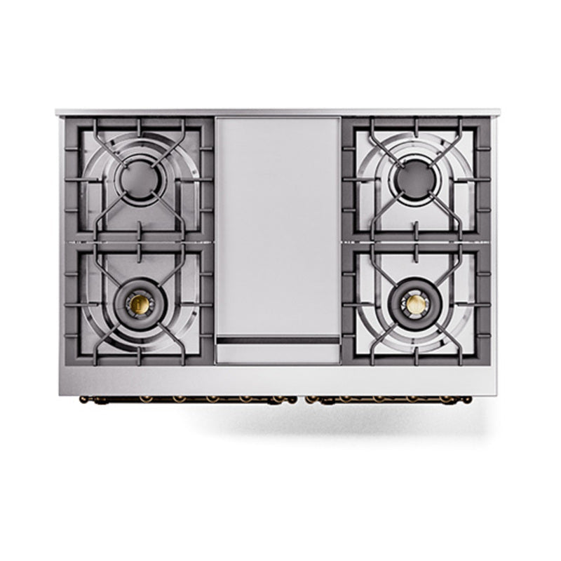 ILVE Nostalgie II Noblesse 40-Inch Natural Gas Dual Fuel Range, Solid Door, Glossy Black with Bronze Trim (UND40FQNMPBKB)