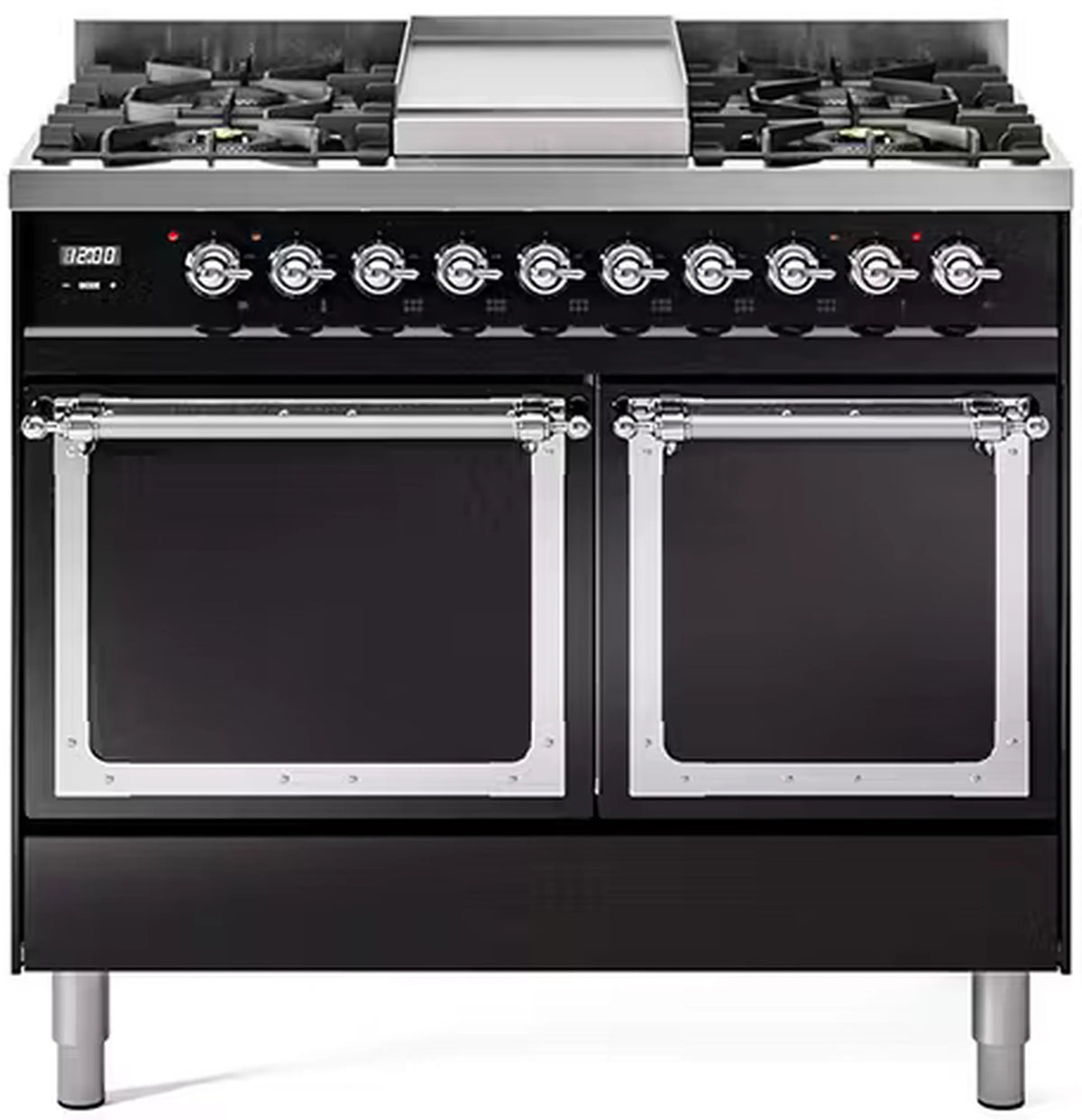 ILVE Nostalgie II Noblesse 40-Inch Propane Dual Fuel Range, Solid Door, Glossy Black with Chrome Trim (UND40FQNMPBKCLP)