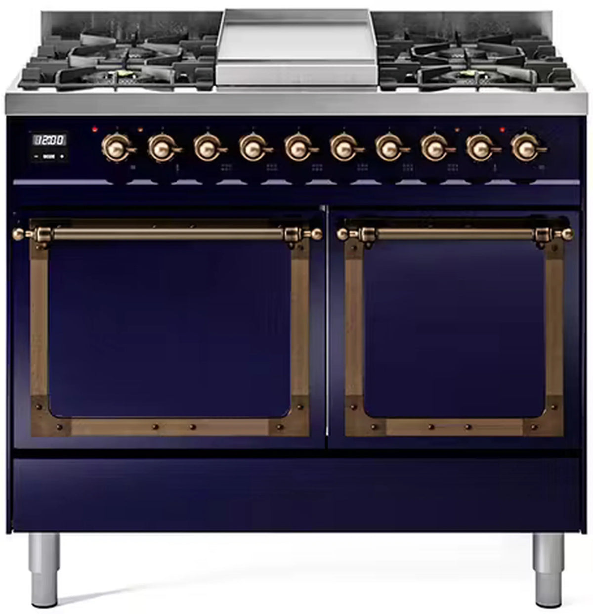 ILVE Nostalgie II Noblesse 40-Inch Natural Gas Dual Fuel Range, Solid Door, Midnight Blue with Bronze Trim (UND40FQNMPMBB)