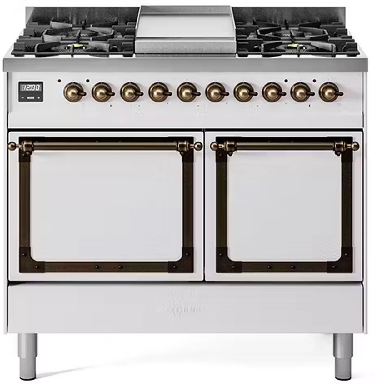ILVE Nostalgie II Noblesse 40-Inch Propane Dual Fuel Range, Solid Door, White with Burnished Bronze Trim (UND40FQNMPWHBLP)