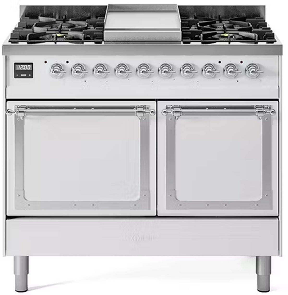 ILVE Nostalgie II Noblesse 40-Inch Propane Dual Fuel Range, Solid Door, White with Chrome Trim (UND40FQNMPWHCLP)