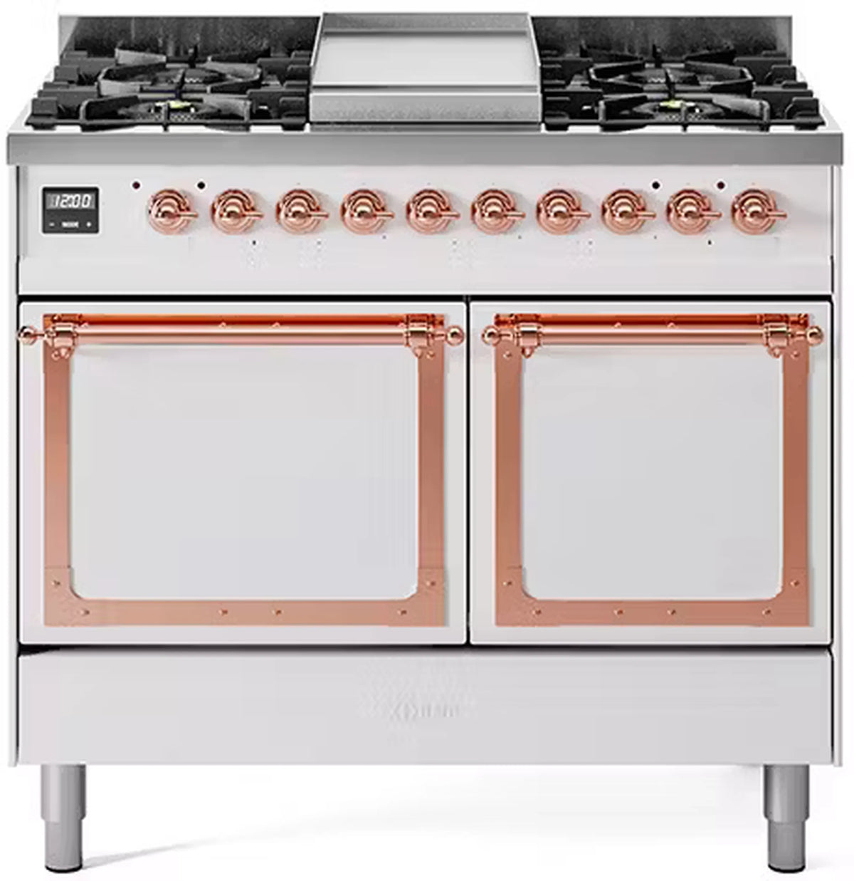 ILVE Nostalgie II Noblesse 40-Inch Propane Dual Fuel Range, Solid Door, White with Copper Trim (UND40FQNMPWHPLP)