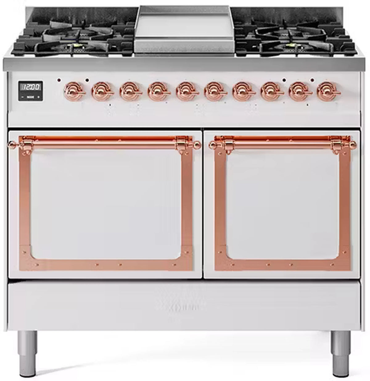 ILVE Nostalgie II Noblesse 40-Inch Natural Gas Dual Fuel Range, Solid Door, White with Copper Trim (UND40FQNMPWHP)