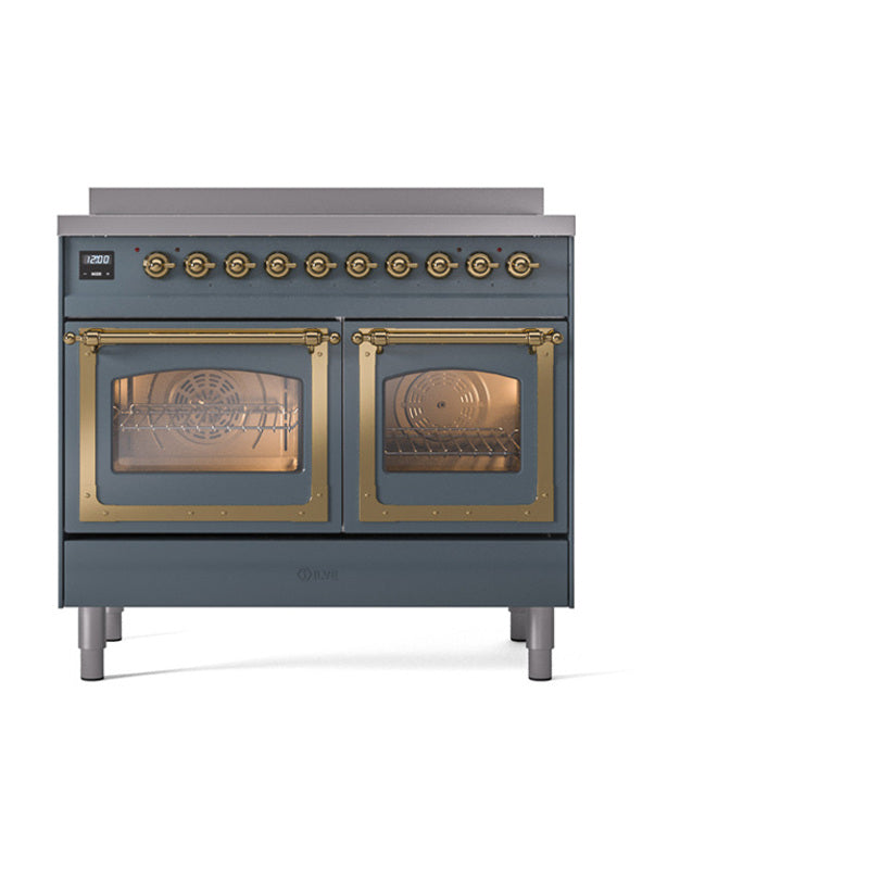 ILVE Nostalgie II Noblesse 40-Inch Induction Range, Triple Glass Door, Blue Grey with Brass Trim (UNDI406NMPBGG)