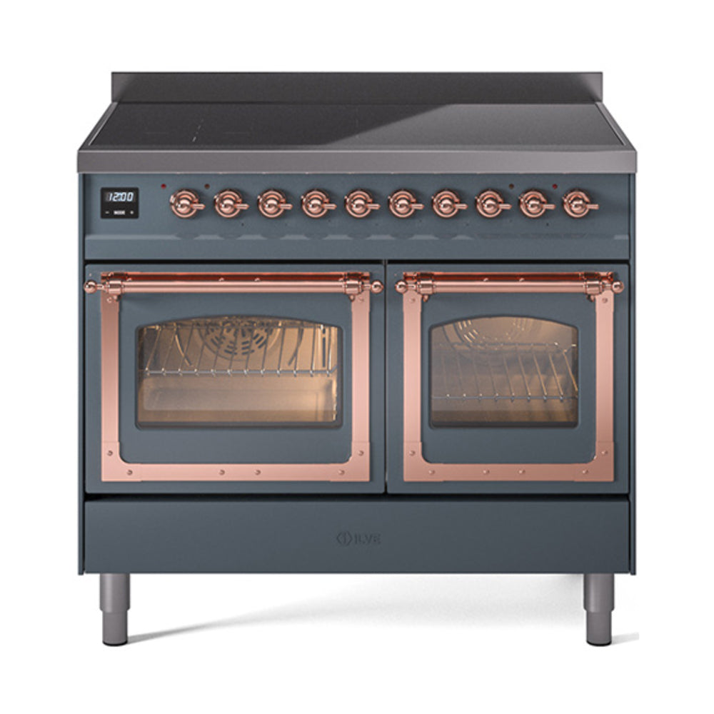 ILVE Nostalgie II Noblesse 40-Inch Induction Range, Triple Glass Door, Blue Grey with Copper Trim (UNDI406NMPBGP)