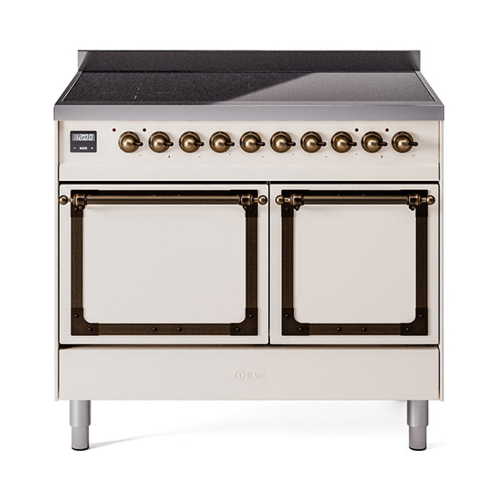 ILVE Nostalgie II Noblesse 40-Inch Induction Range, Solid Door Oven, Antique White with Burnished Bronze Trim (UNDI406QNMPAWB)