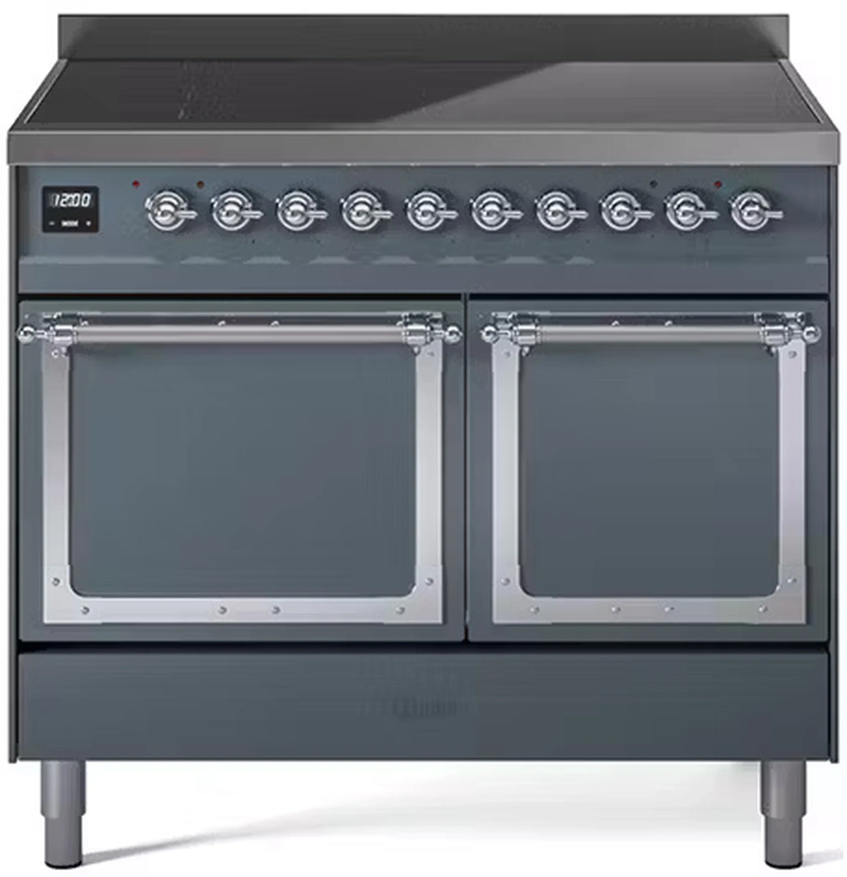 ILVE Nostalgie II Noblesse 40-Inch Induction Range, Solid Door Oven, Blue Grey with Chrome Trim (UNDI406QNMPBGC)