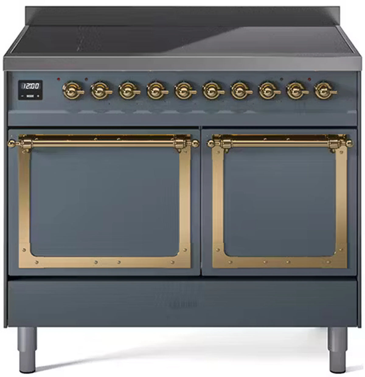 ILVE Nostalgie II Noblesse 40-Inch Induction Range, Solid Door Oven, Blue Grey with Brass Trim (UNDI406QNMPBGG)