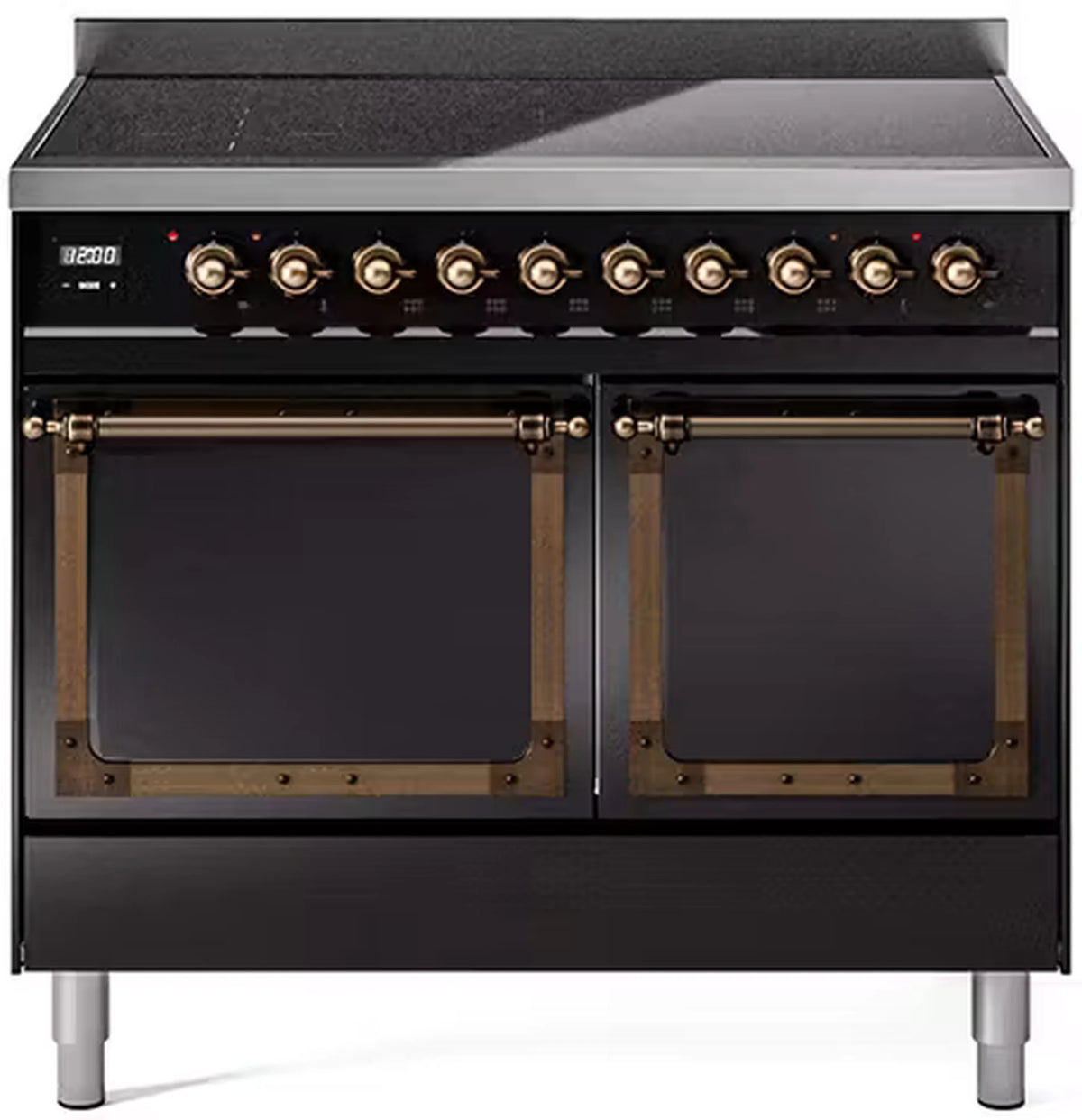 ILVE Nostalgie II Noblesse 40-Inch Induction Range, Solid Door Oven, Glossy Black with Burnished Bronze Trim (UNDI406QNMPBKB)