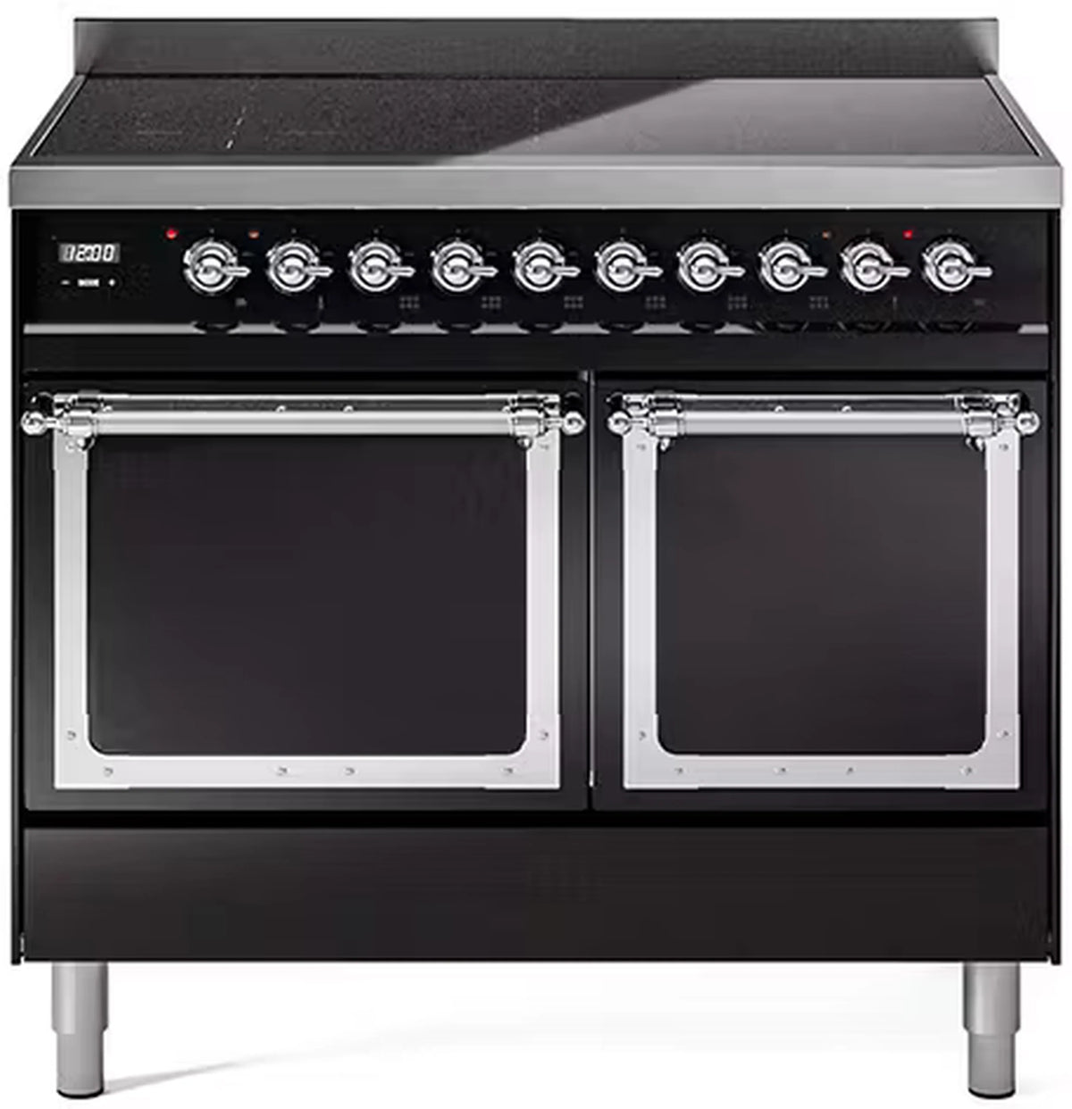ILVE Nostalgie II Noblesse 40-Inch Induction Range, Solid Door Oven, Glossy Black with Chrome Trim (UNDI406QNMPBKC)