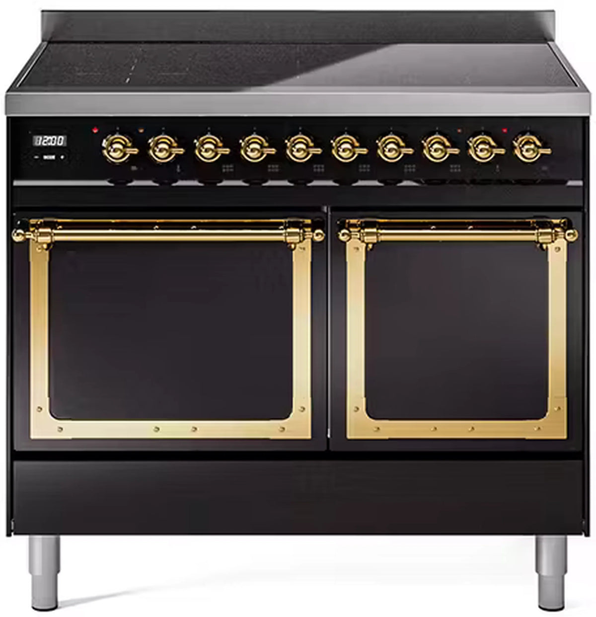 ILVE Nostalgie II Noblesse 40-Inch Induction Range, Solid Door Oven, Glossy Black with Brass Trim (UNDI406QNMPBKG)