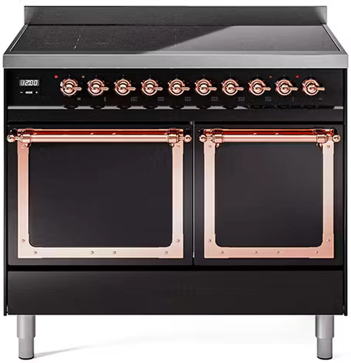 ILVE Nostalgie II Noblesse 40-Inch Induction Range, Solid Door Oven, Glossy Black with Copper Trim (UNDI406QNMPBKP)