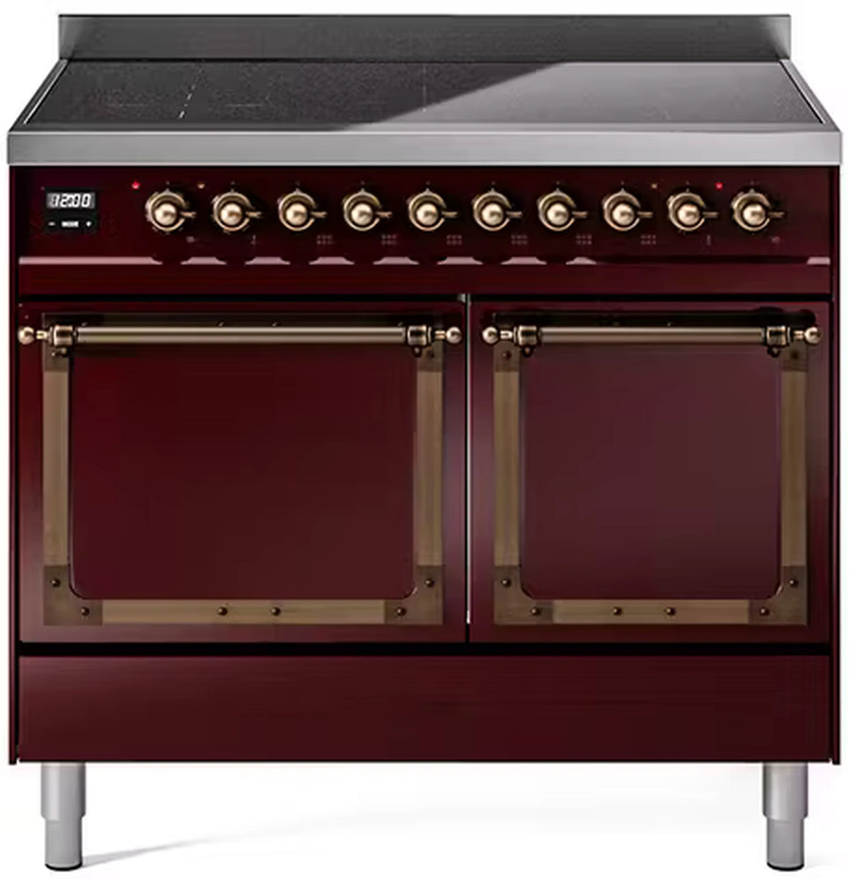 ILVE Nostalgie II Noblesse 40-Inch Induction Range, Solid Door Oven, Burgundy with Burnished Bronze Trim (UNDI406QNMPBUB)